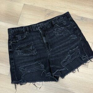 American Eagle Black Denim Distressed Shorts Size 16